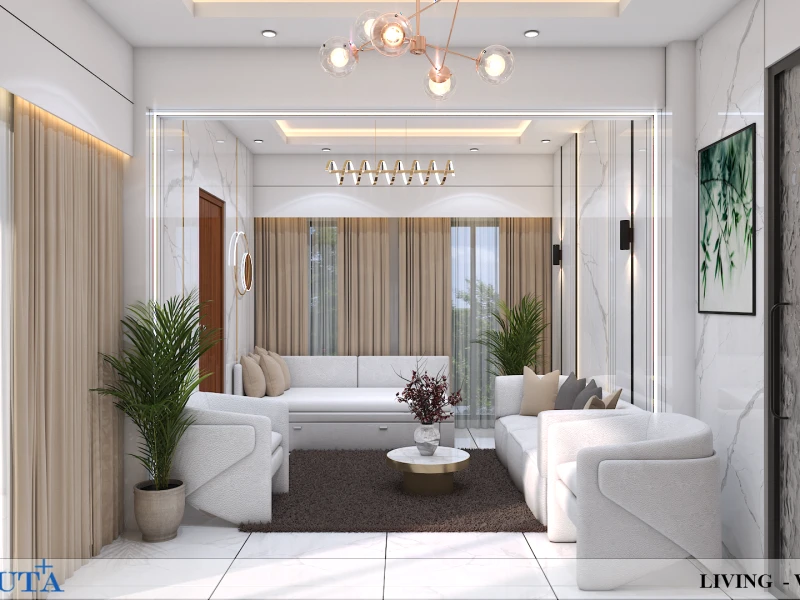 Living room interior design in a Dhaka apartment by Charuta Plus